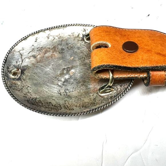 Zuni Cardinal Inlay Belt & Buckle  Silver Edaakie Tony Lama Pearl Turquoise L - Picture 5 of 6